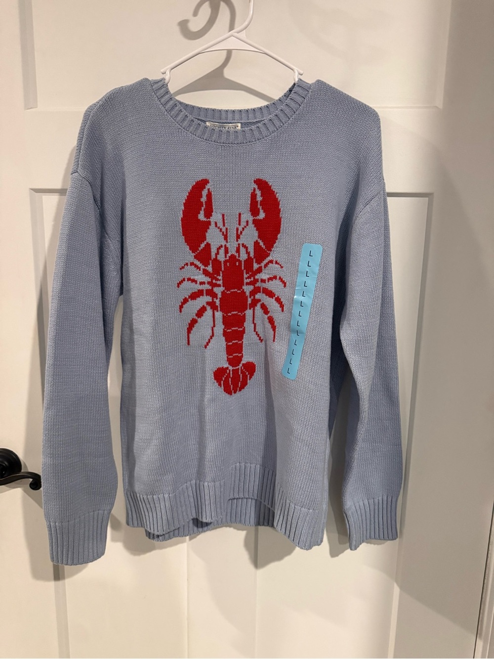 Mighty Fine Light Blue Crewneck Sweater with Red Lobster